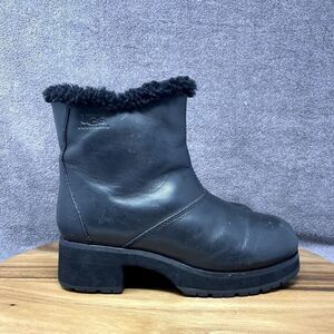 UGG Shearling Lined Leather Ankle Block Heel Boots Leather Black Women’s Size 6